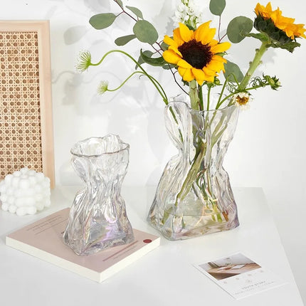 Ceramic Vase and Glass Flower Vase Hydroponic Money Bag Shaped Vase Flower Living Room Decoration Desktop Home Decoration