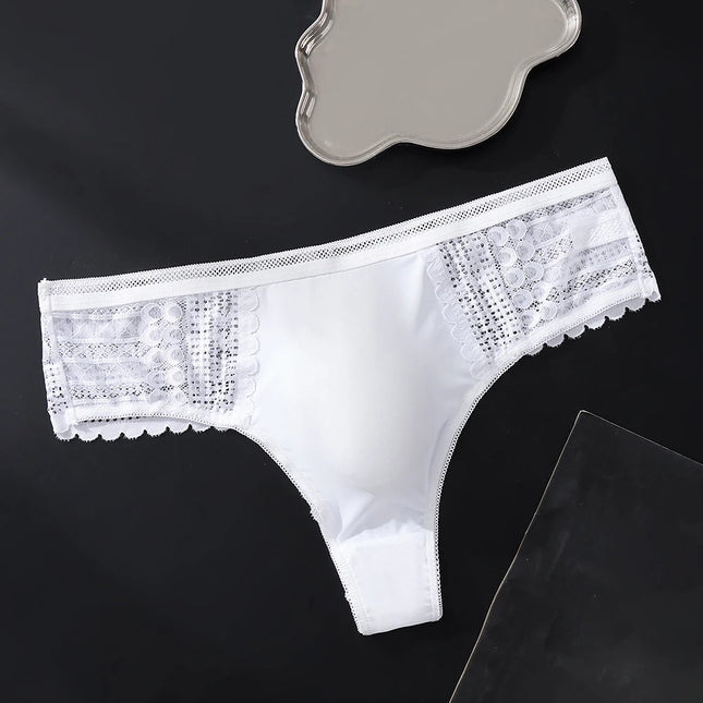 1pc Men's Sexy Lace Briefs Seamless Ice Silk G-String Underwear 3D Bulge Pouch Solid Thong High Elastic Breathable Panties