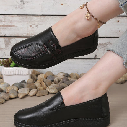 Women's leather flat shoes, spring and autumn women's loafers， single classic mom shoes, anti-slip comfortable and free shipping