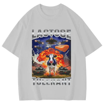 Lactose Tolerant Funny Cow Meme Graphic T Shirts Women's Fashion Vintage T-shirts Short Sleeve T-shirt Summer Streetwear Y2K Top