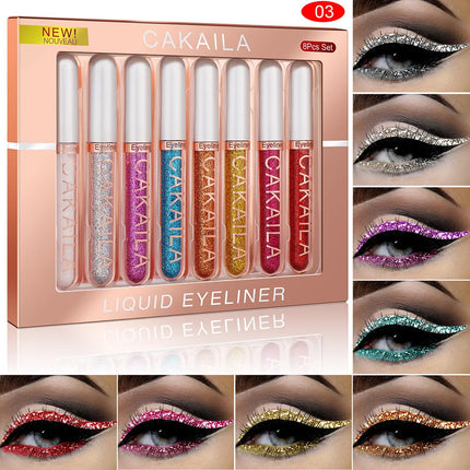 Liquid Eyeliner 8pc/set | Matte Glitter | Waterproof Sweat-Proof Ultra-Fine Quick-Dry | Smooth Precise Smudge-Proof Shimmer Y2K