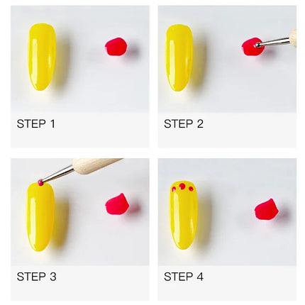 RHJB 10bag/50pcs Point Drill Pen Wooden Pen Bar Stirring Nail Polish Draw Five Petals Flower Polka Dot Double Head Stainless Bar