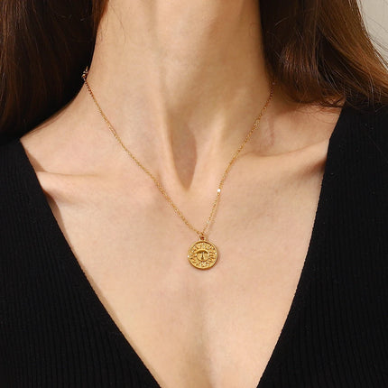 E.B.belle Creative Design Casting Stereoscopic Coin Necklace Stainless Steel Gold Color 12 Zodiac Sign Sun Necklace For Women