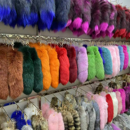 Natural Fox Fur Tail Keychain Furry Y2k Beautiful Accessory Fox Tail Keychain Length 40 Cm Car Keychains for Women