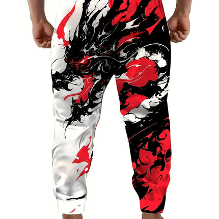 Autumn Men's New Chinese Loong Printed Soft and Comfortable Drawstring Pants Outdoor Urban High Street Pants