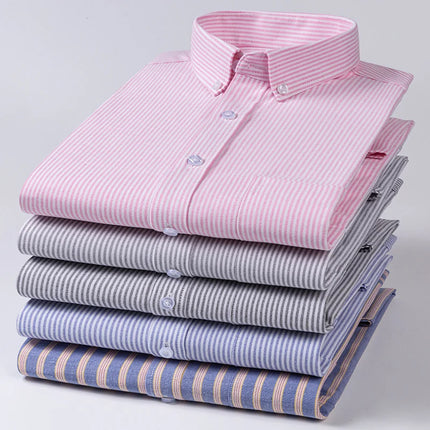 Plus Size 5XL 100% Cotton Oxford Long Sleeve Shirts for Men Slim Fit Formal Plain Shirt Striped Tops Office White Business Cloth