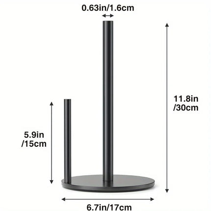 Paper Towel Holder Black, Premium Stainless Steel Kitchen Roll Dispenser, Countertop Roll Organizer with Weighted Base