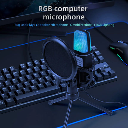 Gaming Computer Professional Condenser Microphone Mic PC Laptop USB Wired Live Streaming Podcast Studio Mike Kit Gamer Karaoke