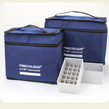 FINECOLOUR Large Capacity Zipper Pen Bag Art Markers Canvas Storage Navy Blue Bag Hold With base 120/168/240Pcs Markers Pen