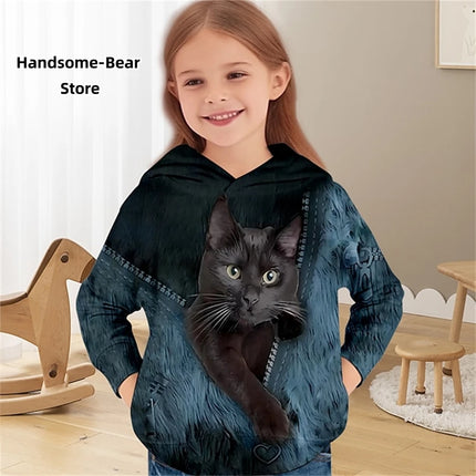 Children's Hoodies Cat 3D Print Clothing Spring Tops Baby Boy Clothes Hooded Sweaters Casual Girl Clothing Fashion Sweatshirts