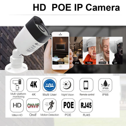 Poe Camera 8MP 4K Outdoor Waterproof Security Surveillance NightVision 4MP 5MP Onvif CCTV Video HD Home IP Cam Remote Monitoring