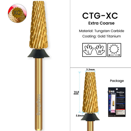 MagiBling Carbide Nail Drill Bits Cross Cut Tapered Barrel Right Left Hand Acrylic Cutter Gel Removal Manicure Tool 3/32'' 16mm