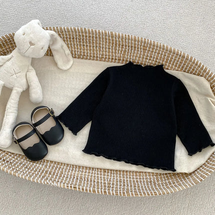 New Baby Long Sleeve T Shirt Girls Cotton Casual Tees Infant Ruffled Versatile Shirts Kids Floral Striped Bottoming Tops