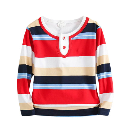 Children Long Sleeved Polos Shirts Boys Round Collar Shirt Autumn Cotton Long Sleeve Striped T-Shirt Polos Shirts For Boys