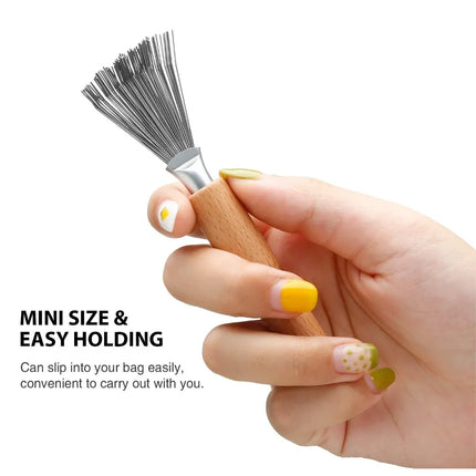 Boao Hair Brush Cleaner, 2 Pieces Mini Hair Dirt Remover Brush with Metal Wire Rake, Wooden Handle for Home and Salon Use