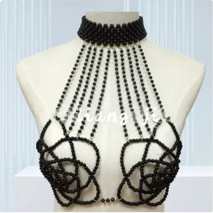 Sexy Accessories Women Bikini Pearl Chest chain Body Chain Jewelry Totally Hand-made Bra Fringed For Beach Nightclub Waist Chain