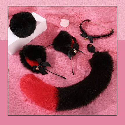 6pcs/Set SM Erotic Cosplay Cute Fox Tail Anal Plug Bow-Knot Cat Ears Headbands Collar Couples Accessories Sex Toys For Female