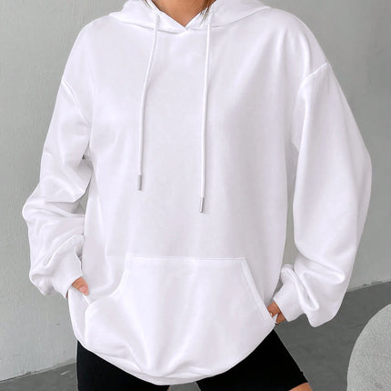 Solid Color Casual Hoodie For Female Pocket Creative Hoody All-Match Street Clothes Womens Fleece Unisex Pullovers