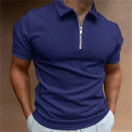 Men's Fashion Half-Zip Collar Polo Shirt, Solid Color Slim Fit Short Sleeve Top, Available in 11 Colors, Casual Men's Top S-5XL