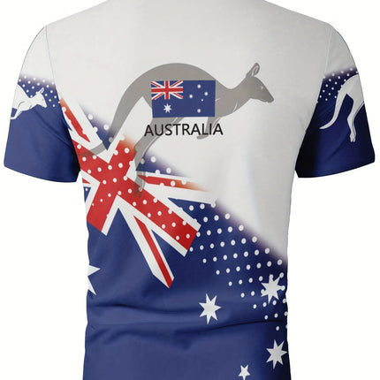 Australian Kangaroo-printed Men's Casual Comfortable Short-sleeved Polo Shirt, Casual Comfortable Men's Polo Shirt