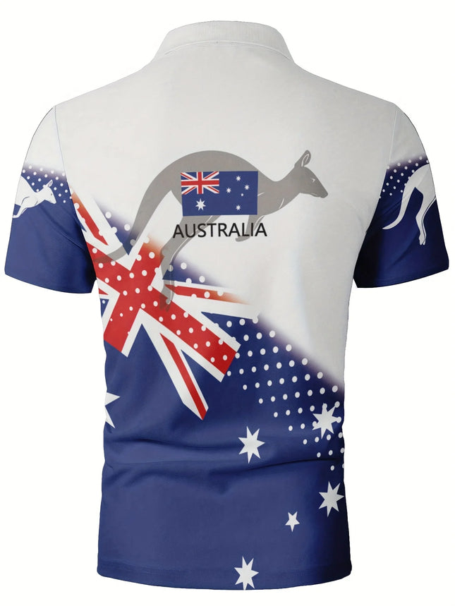 Australian Kangaroo-printed Men's Casual Comfortable Short-sleeved Polo Shirt, Casual Comfortable Men's Polo Shirt