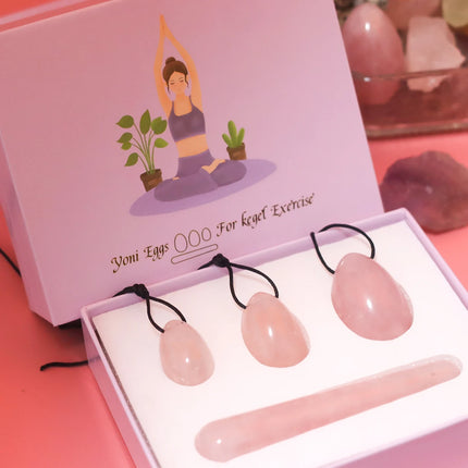 Drilled Rose Quartz Egg Natural Stone Crystal Massage Wand Yoni Ball Pelvic Kegel Exercise Tool Tightening Vaginal Muscle