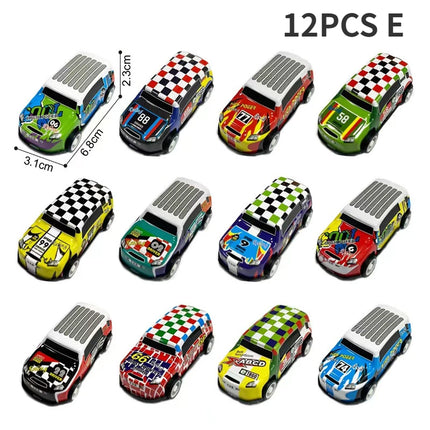 12pcs Alloy Racing Cars Model Toy Children Mini Iron Sheet Car Set Rebound Car Metal Alloy Cars Toys for Kids Boys Birthday Gift