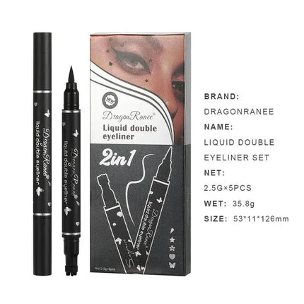 Dragon Ranee 5PCS Waterproof Eyeliner Stamp Pen Set Black Liquid Star Quick Dry Double Headed Eye Liner Makeup Cosmetics