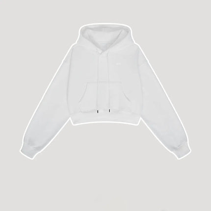 Fashion Loose Hoodies Women Autumn Winter Long Sleeve Crop Top Streetwear Solid Drawstring Hooded Shirt Casual Female Sweatshirt
