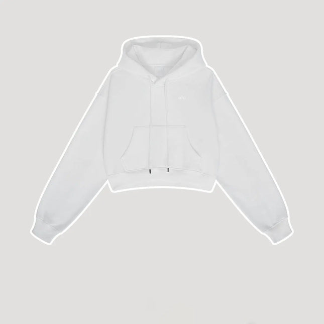 Fashion Loose Hoodies Women Autumn Winter Long Sleeve Crop Top Streetwear Solid Drawstring Hooded Shirt Casual Female Sweatshirt