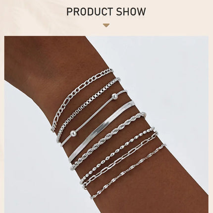 Women Chain Bracelet Silver Color, Stainless Steel Link Stackable Bracelets, Layered Fashion Accessories Gifts