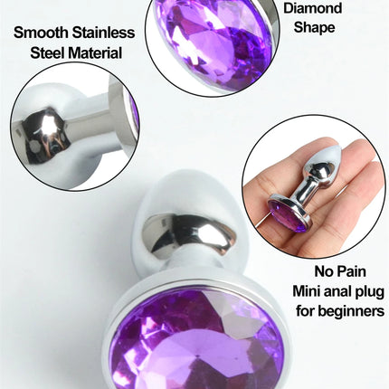 Mini Metal Anal Plug XXS Small Anal Dilator For Adult Men Women Butt Plug With Round Crystal Female Masturbation Anus Sex Toys
