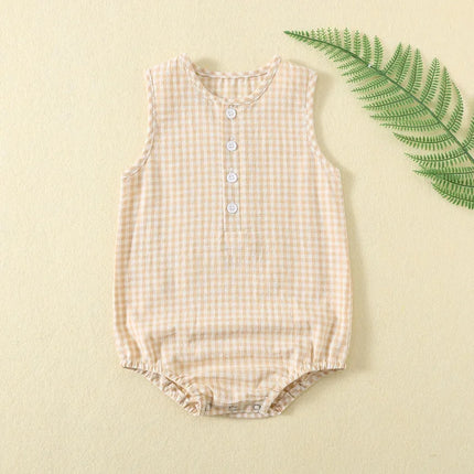 0-18M Summer Newborn Baby Boy Girl Romper Plaid Sleeveless Newborn Bodysuit Infant