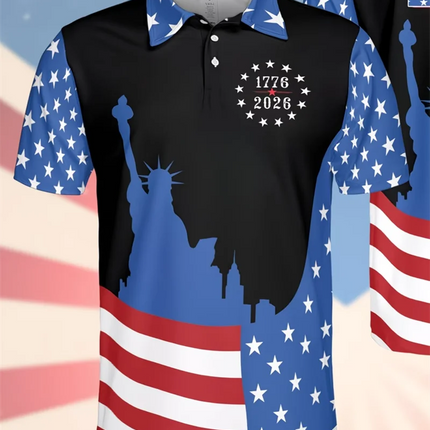 Custom American Flag Statue Of Liberty Couple Polo Shirt Men Women USA 250 Patriotic Print Casual Streetwear Sportswear Shirts