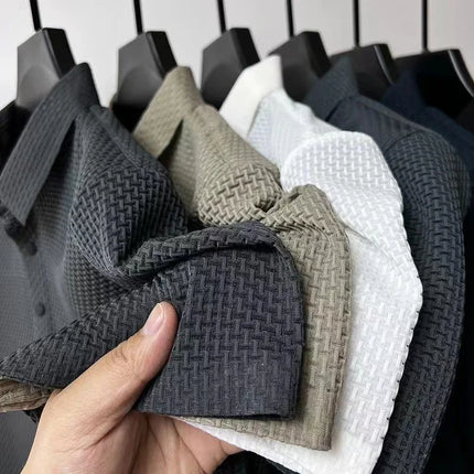 New Men's Business Casual Short-Sleeved Bone Flower Solid Color POLO Shirt Fashion Breathable Comfortable Summer Versatile Top