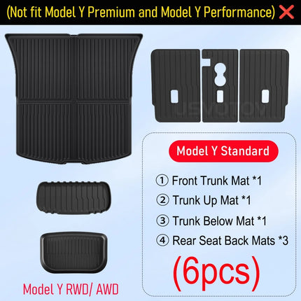 Floor Mats for 2026 2025 Tesla Model Y RWD AWD Trunk Mats Cargo Liner Frunk Backrest Mat Pads Accessories (Standard Models Only)