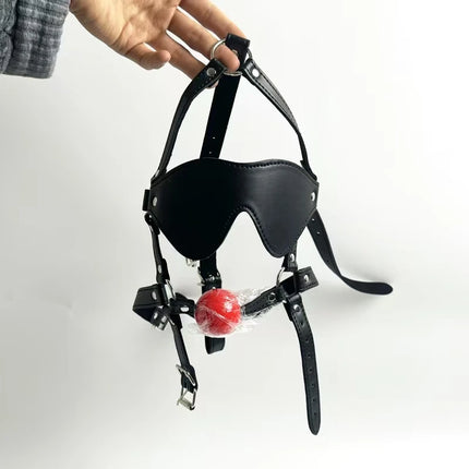 Leather gag head harness bondage Open mouth mute restraint solid silicone ball Adult fetish products Sex games toys for women