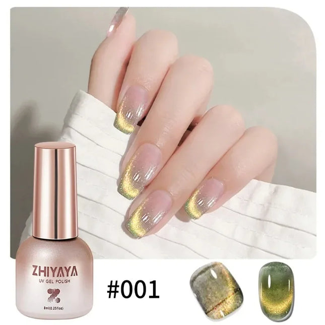 1pc 8ml Silk Nude Crystal Cat Eye Gel Polish Magnetic Nail Polish Holographic Pink Cat Eye Gel Nail Polish Gel Gel Varnish