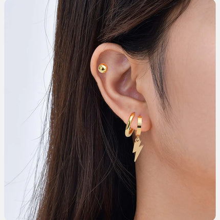 Vnox 6pcs/set Stainless Steel Stud Hoop Earrings Simple Classic 18K Gold Plated Earrings For Women Holiday Jewelry Set Wholesale