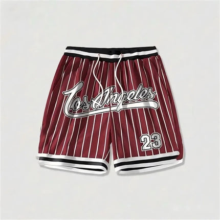 European and American men's summer Gothic letter stripe print comfortable breathable drawstring shorts outdoor casual pants