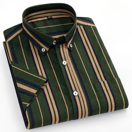 New in Shirt Plus Size 14XL Fashion Summer 100%Cotton Oxford Plaid Short Sleeve Shirt for Man Designer Office Elegant Clothes