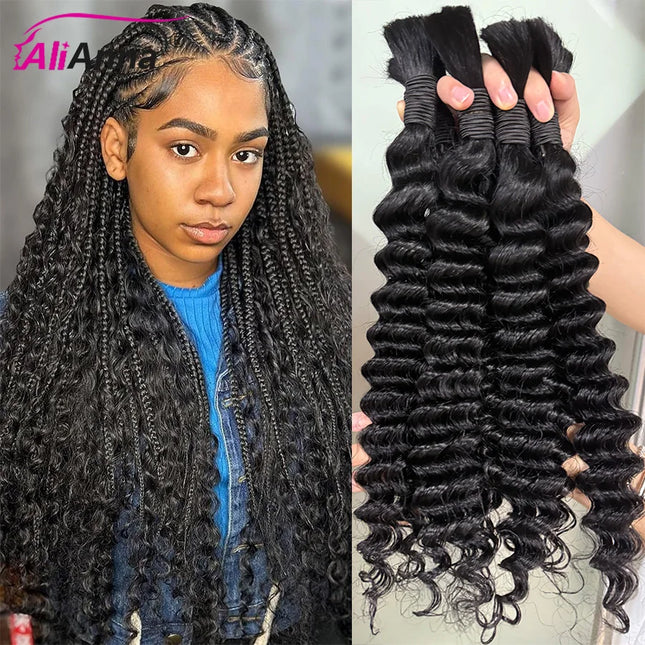 Boho Braids Human Hair Deep Wave Human Hair Braiding Hair 16-26 Inch Bulk Human Hair Bundles 50g/100g Curly Crochet Human Hair Bulk And Braiding Hair Extensions 100% Human Hair No Shedding Fast Shipping Locs Hair Top Quality
