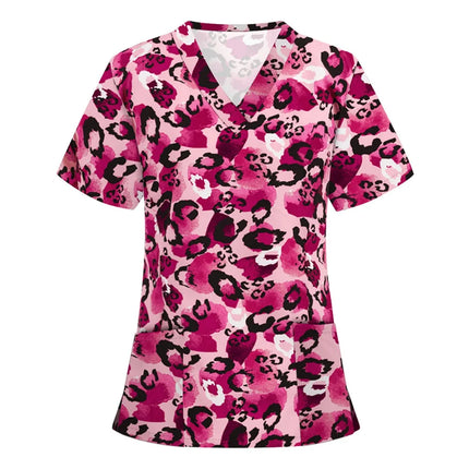 Womens T-Shirts Medical Nursing Uniform Clinical Uniform Woman V-Neck Short Sleeve T Shirt Tops With Pocket Women's Clothing