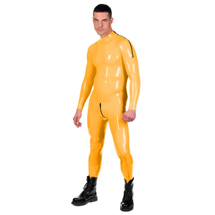 Wet Look Faux Leather PVC Catsuit Long Sleeve Side Zip Unitard Custom Handmade Bodysuit Men and Women Unisex Latex Suit No Hood