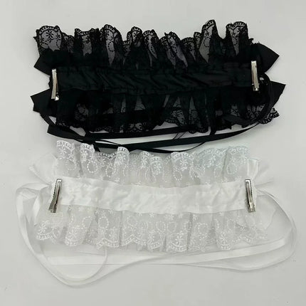Gothic Lolita White Lace Headband with Angel Wings & Bow Elegant Ruffled Hair Band Hair Accessories for Women Cosplay & Party