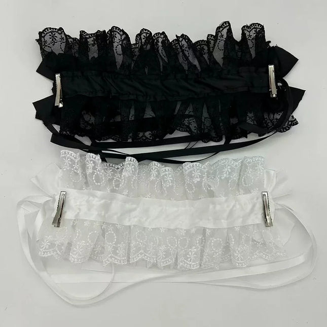 Gothic Lolita White Lace Headband with Angel Wings & Bow Elegant Ruffled Hair Band Hair Accessories for Women Cosplay & Party