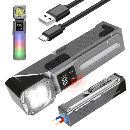 Portable LED Handheld RGB Flashlight Rechargeable EDC Pocket Clip Light with Magnet Waterproof Outdoor Camping Fishing Torch