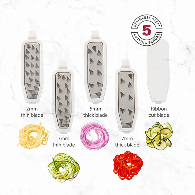 LMETJMA Vegetable Spiralizer Slicer 5-in-1 Rotary Cheese Vegetable Shredder Grater Foldable Veggie Pasta Spaghetti Maker JT319