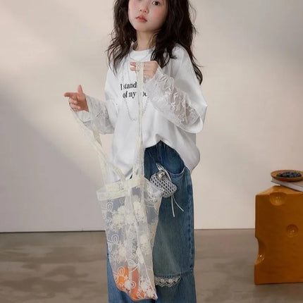 Fake Two Piece Lace Girls Clothes 11 To 12 Years Children's Clothing From 10 Korean Kids 7 T Shirt Outdoor T Shirts Top Girl 8 4