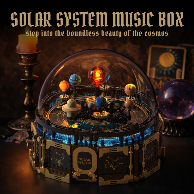 Mechanical Solar System Music Box Building Blocks Rotating Orrery Zodiac Signs Gear Model Creative DIY Assembly Toy Gift For Kid